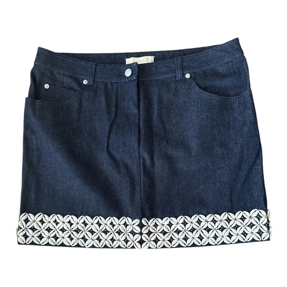 Michael Kors Denim Mini Skirt With Seashell Embellishment Size 14